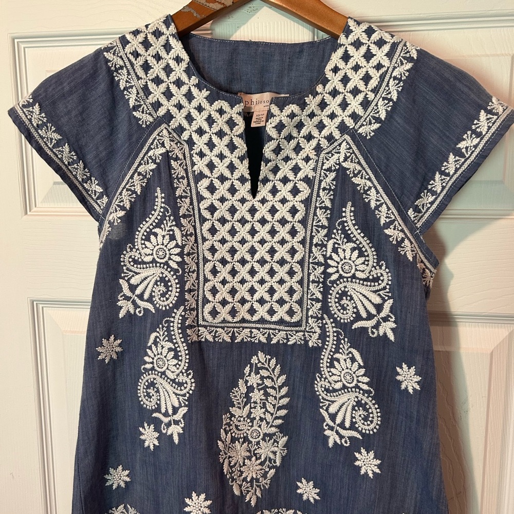 Philosophy Blue and White Embroidered Blouse